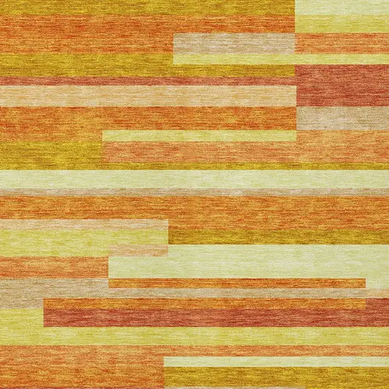 Orange Salmon And Lime Green Striped Washable Indoor Outdoor Area Rug Photo 5