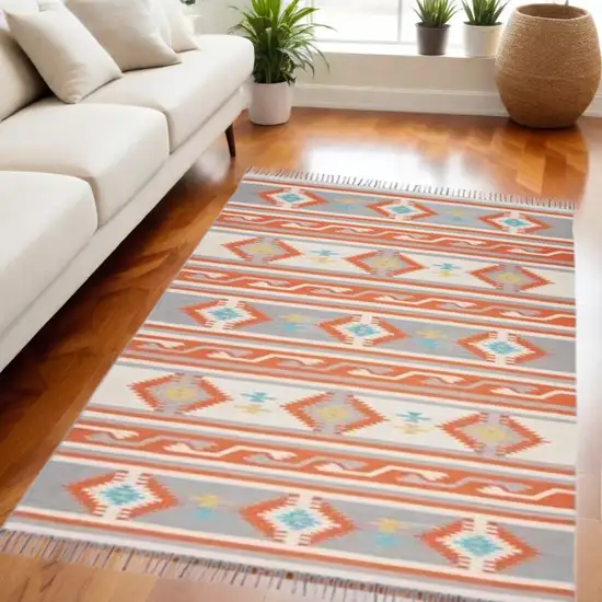 Orange Southwestern Handmade Area Rug With Fringe Photo 2