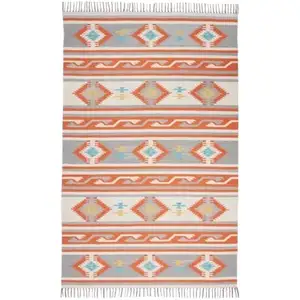 Photo of Orange Southwestern Handmade Area Rug With Fringe