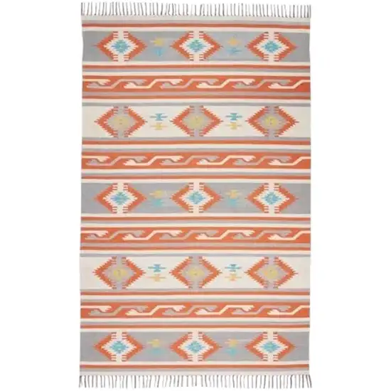 Orange Southwestern Handmade Area Rug With Fringe Photo 1