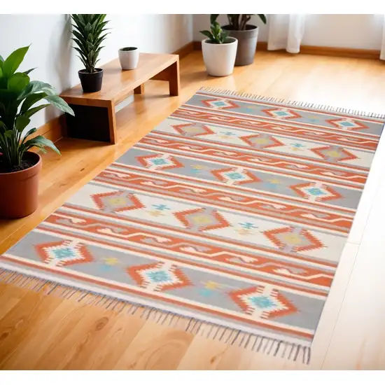 Orange Southwestern Handmade Area Rug With Fringe Photo 2