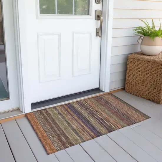 Orange Striped Washable Non Skid Indoor Outdoor Area Rug Photo 8