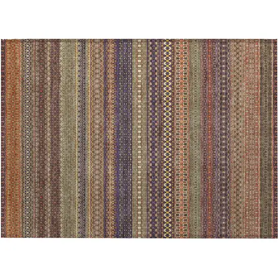 Orange Striped Washable Non Skid Indoor Outdoor Area Rug Photo 2