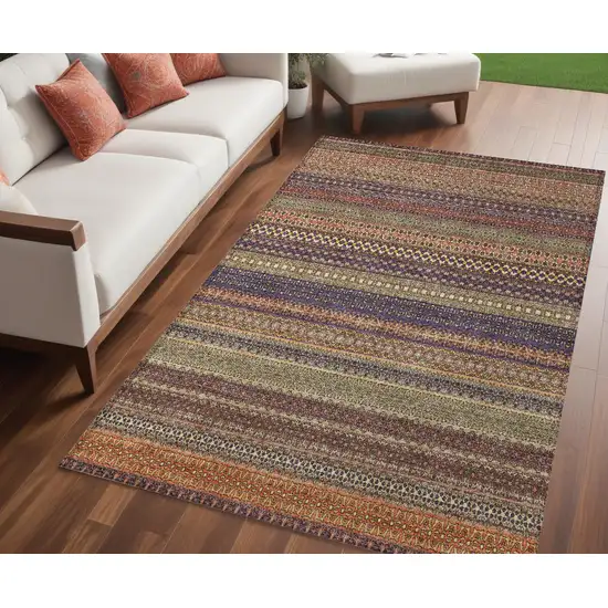 Orange Striped Washable Non Skid Indoor Outdoor Area Rug Photo 1