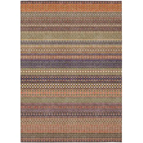 Orange Striped Washable Non Skid Indoor Outdoor Area Rug Photo 2