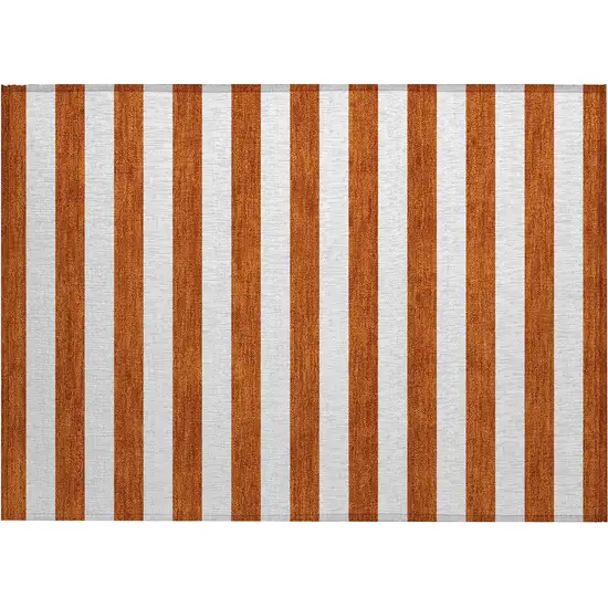 Orange Striped Washable Non Skid Indoor Outdoor Area Rug Photo 2