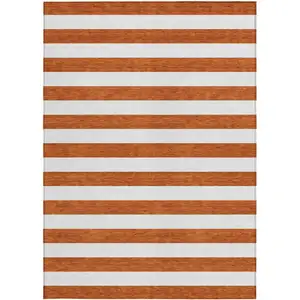 Photo of Orange Striped Washable Non Skid Indoor Outdoor Area Rug