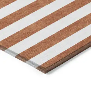 Photo of Orange Striped Washable Non Skid Indoor Outdoor Area Rug