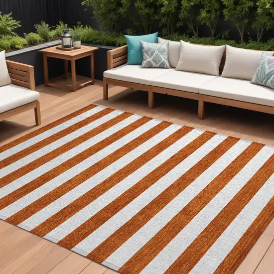 Orange Striped Washable Non Skid Indoor Outdoor Area Rug Photo 1