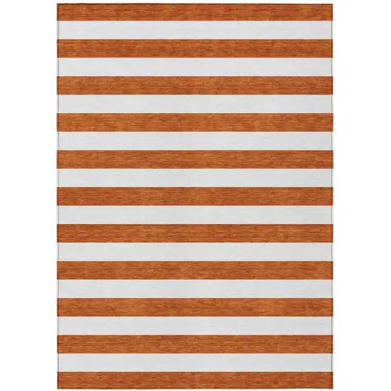 Orange Striped Washable Non Skid Indoor Outdoor Area Rug Photo 2