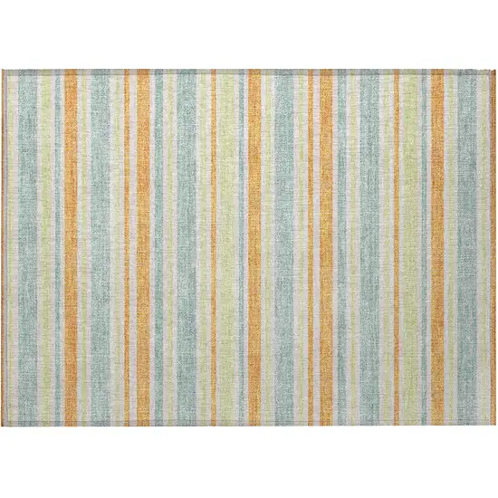 Orange Striped Washable Non Skid Indoor Outdoor Area Rug Photo 2