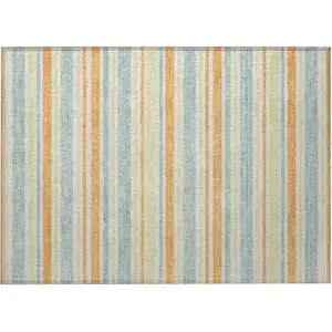 Photo of Orange Striped Washable Non Skid Indoor Outdoor Area Rug