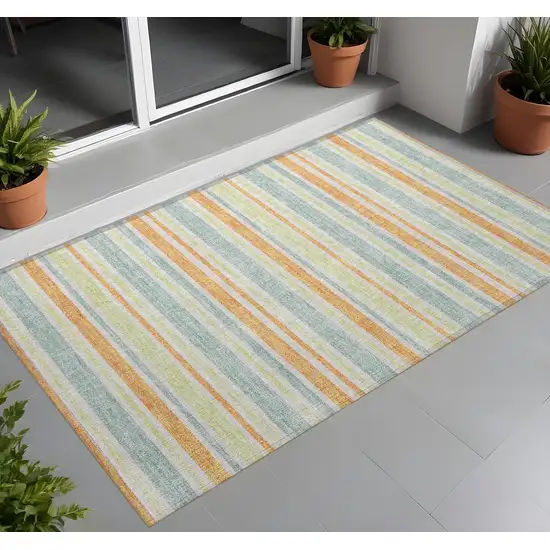 Orange Striped Washable Non Skid Indoor Outdoor Area Rug Photo 1