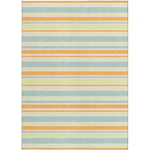 Photo of Orange Striped Washable Non Skid Indoor Outdoor Area Rug