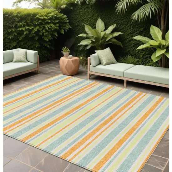 Orange Striped Washable Non Skid Indoor Outdoor Area Rug Photo 1