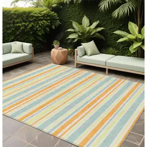 Photo of Orange Striped Washable Non Skid Indoor Outdoor Area Rug