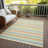 Photo of Orange Striped Washable Non Skid Indoor Outdoor Area Rug