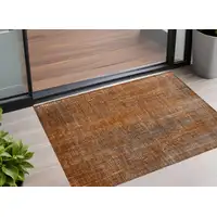 Photo of Orange Striped Washable Non Skid Indoor Outdoor Area Rug