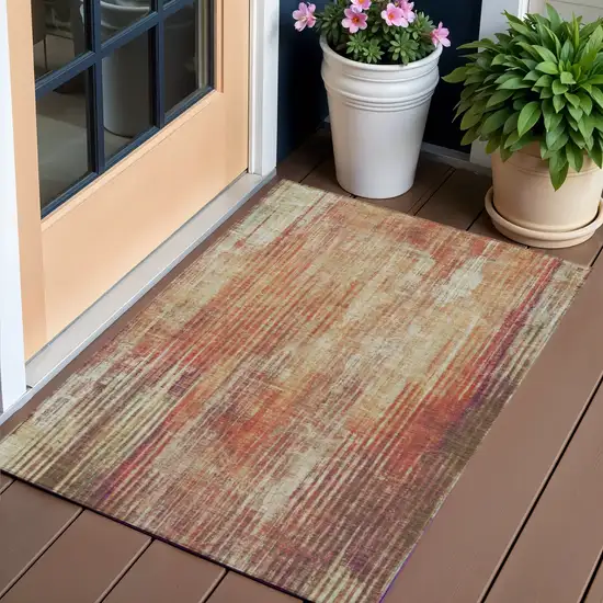 Orange Striped Washable Non Skid Indoor Outdoor Area Rug Photo 1