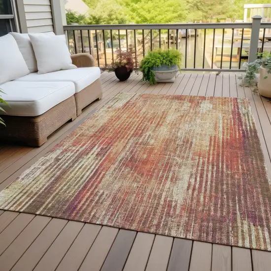 Orange Beige And Taupe Striped Washable Indoor Outdoor Area Rug Photo 7