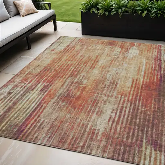 Orange Striped Washable Non Skid Indoor Outdoor Area Rug Photo 1