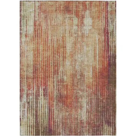 Orange Beige And Taupe Striped Washable Indoor Outdoor Area Rug Photo 2