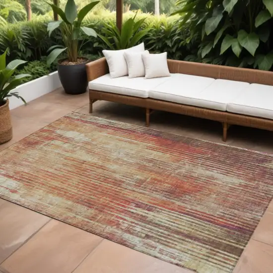 Orange Beige And Taupe Striped Washable Indoor Outdoor Area Rug Photo 1