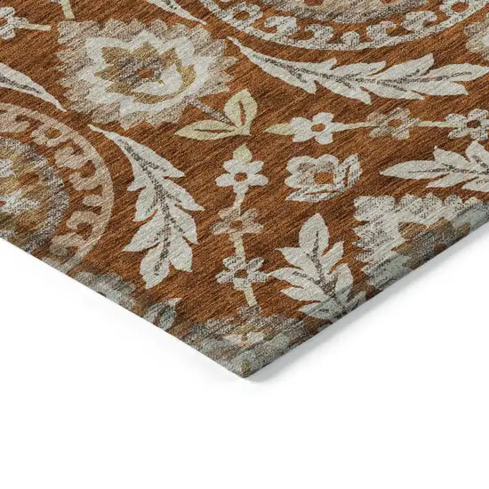 Orange Taupe And Gold Floral Washable Indoor Outdoor Area Rug Photo 3