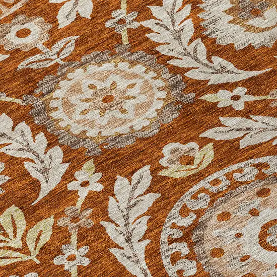 Orange Taupe And Gold Floral Washable Indoor Outdoor Area Rug Photo 4