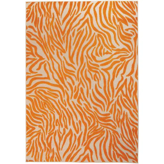 Orange And Ivory Abstract Stain Resistant Indoor Outdoor Area Rug Photo 3