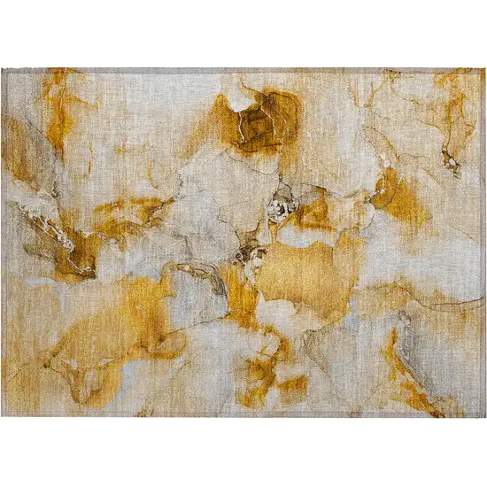 Orange and Ivory Abstract Washable Indoor Outdoor Area Rug Photo 2