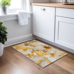 Photo of Orange and Ivory Abstract Washable Non Skid Indoor Outdoor Area Rug