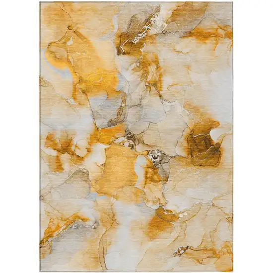 Orange and Ivory Abstract Washable Indoor Outdoor Area Rug Photo 1