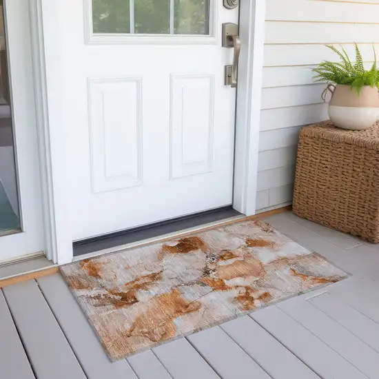 Orange and Ivory Abstract Washable Indoor Outdoor Area Rug Photo 7