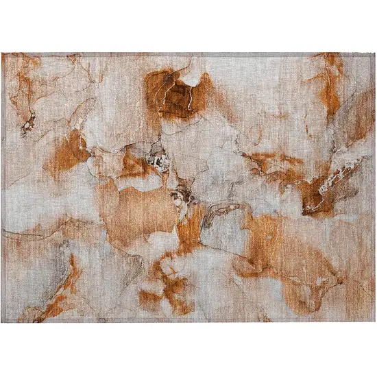 Orange and Ivory Abstract Washable Non Skid Indoor Outdoor Area Rug Photo 2