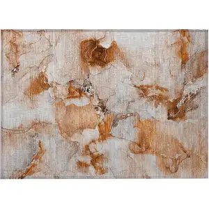 Photo of Orange and Ivory Abstract Washable Non Skid Indoor Outdoor Area Rug