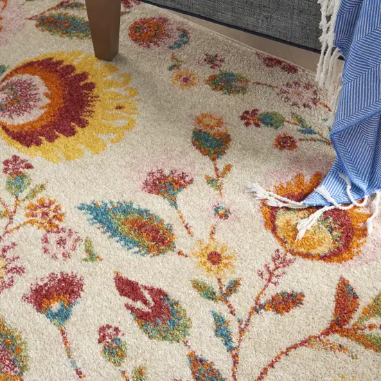 Orange and Ivory Floral Power Loom Area Rug Photo 9