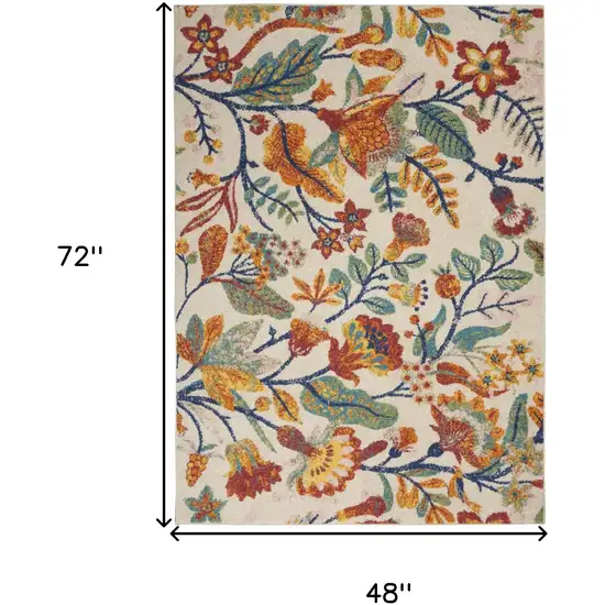 Orange and Ivory Floral Power Loom Area Rug Photo 3