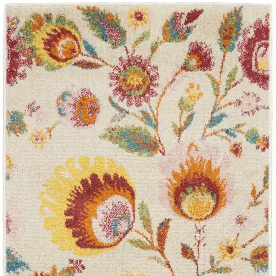 Orange and Ivory Floral Power Loom Runner Rug Photo 9