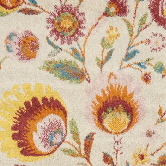 Orange and Ivory Floral Power Loom Runner Rug Photo 8