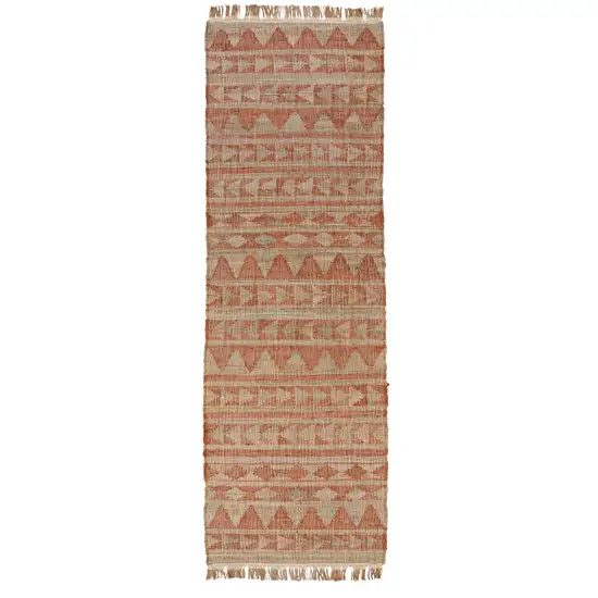 Orange and Ivory Geometric Hand Woven Runner Rug Photo 2