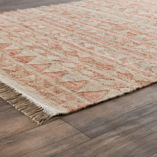 Orange and Ivory Geometric Hand Woven Runner Rug Photo 5