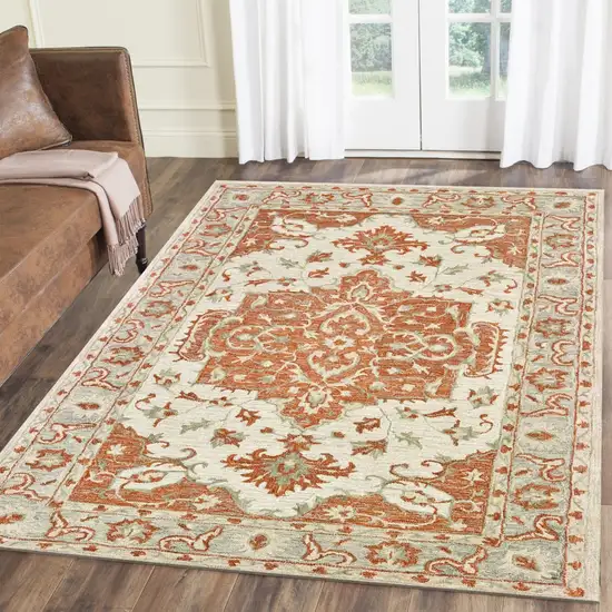 Orange and Ivory Medallion Area Rug Photo 7