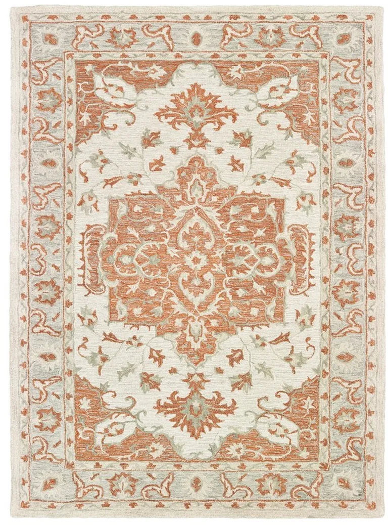 Orange and Ivory Medallion Area Rug Photo 2