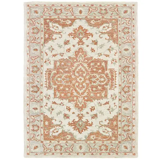 Orange and Ivory Medallion Area Rug Photo 2