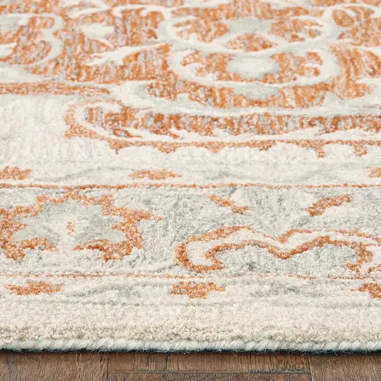 Orange and Ivory Medallion Area Rug Photo 6