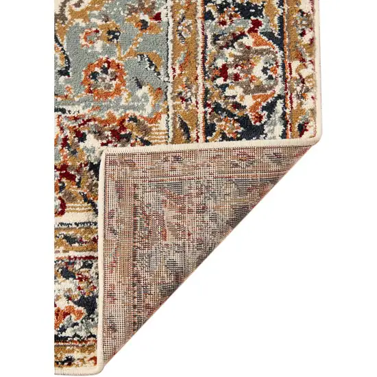 Orange and Ivory Medallion Power Loom Area Rug Photo 4