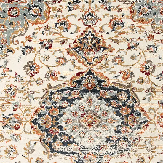 Orange and Ivory Medallion Power Loom Area Rug Photo 5