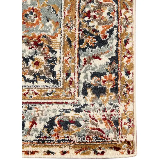 Orange and Ivory Medallion Power Loom Area Rug Photo 3