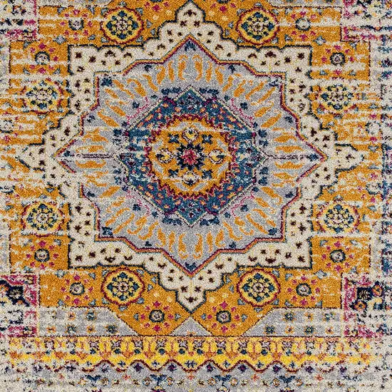 Orange and Ivory Medallion Power Loom Area Rug Photo 4